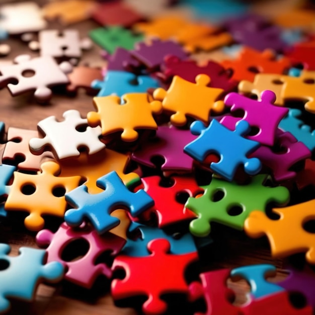 Foto farbige puzzle-stücke puzzle-strategie für die übereinstimmung von geschäftskomponenten