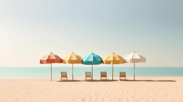 Farbige Reihe von Strandschirme an einem Sandstrand