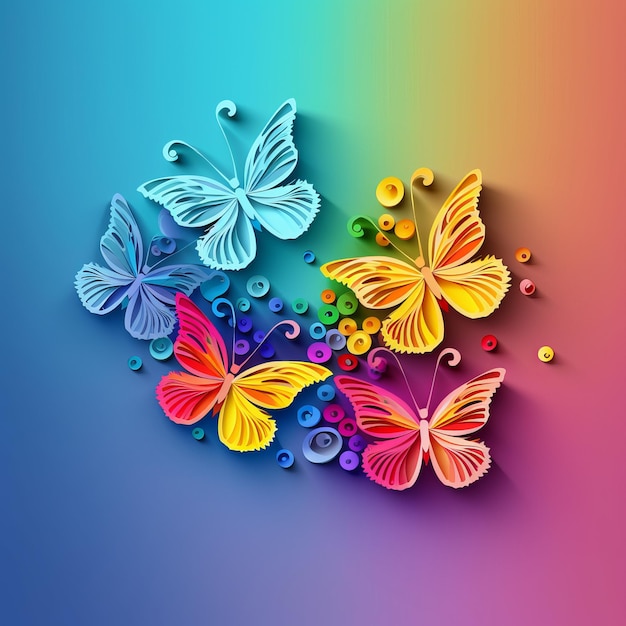 Farbige Schmetterlinge im Papierstil Generative KI