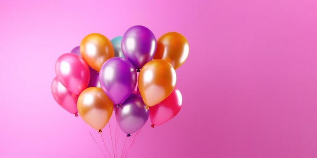 Farbige schöne Ballons im Studio mit einem violetten Lila-Hintergrund mit leerem Raum für Text