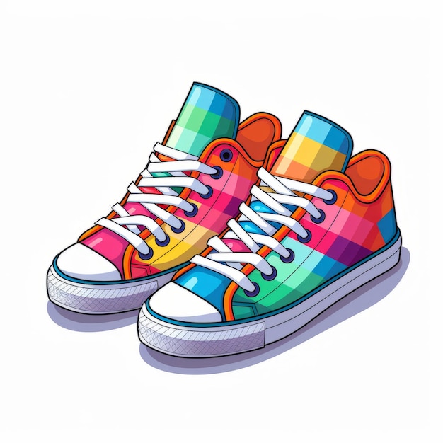 Farbige Sneakers Illustration Cartoonish Stil mit Rainbowcore und flachen Schatten