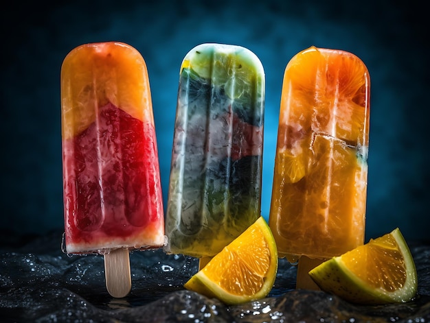 Farbige Sommer-Popsicles in der Nähe von Ai Generative
