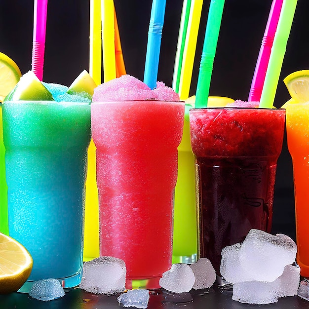 Farbige Sommer-Slushies auf schwarzem Hintergrund