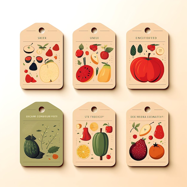 Farbige Tagkarten für gesundes Obstgeschäft Kork Tagkarten Apfelform Schnitt Skizze Aquarell-Stil
