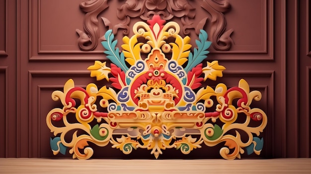 Farbige thailändische Wand 3D-Mock-Up spielerische orientalische Ornament-Illustration