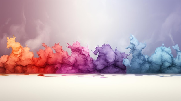 Farbige Tinte und Aquarelle auf weißem Papier Hintergrund weißer Gradient Farbstriche und Calcomania ania Effekt handgemalte Gouache Abstraktgenerative ai