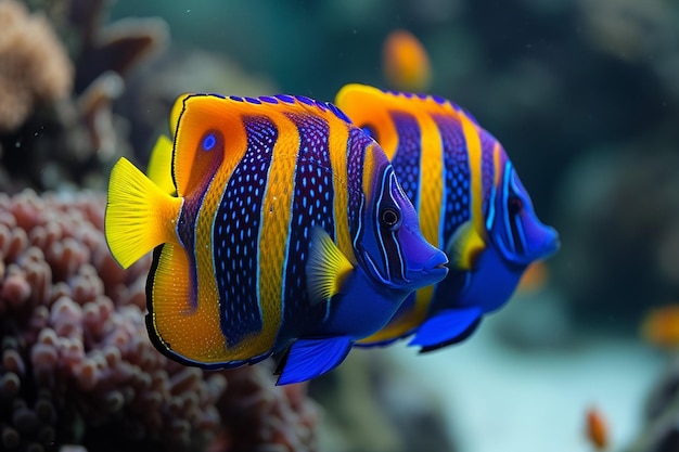 Farbige tropische Fische in einem dekorativen Teich