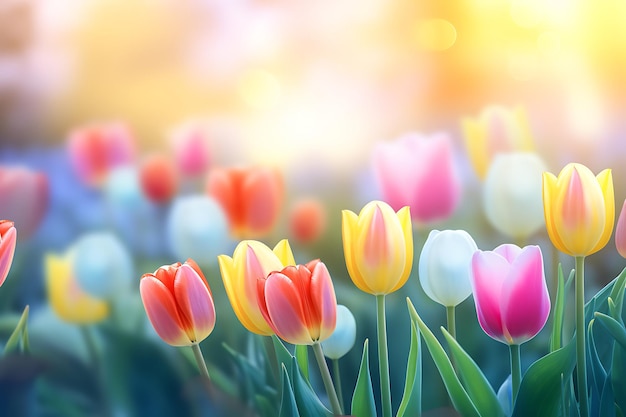 Farbige Tulpenblumen auf einem verschwommenen Hintergrund