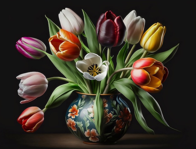 Farbige Tulpenblumen in einer Blumenvase