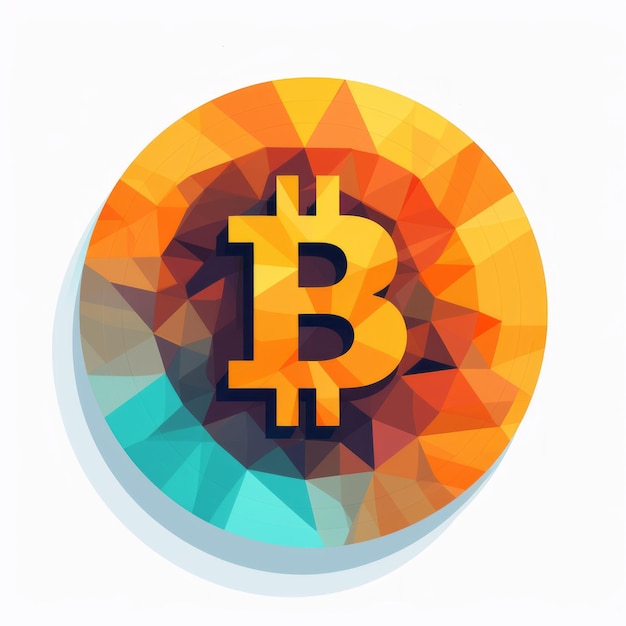 Farbige Vektorillustration von Bitcoin mit facettierten Formen