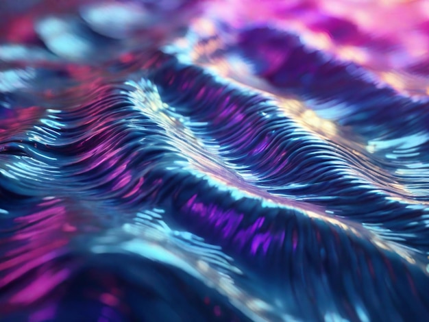 Foto farbige welle in leuchtender neonfarbe wellenförmige holographische folie abstraktes tapetenhintergrund