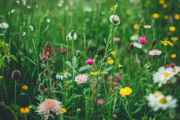 Foto farbige wildblumen blühen auf der grünen wiese