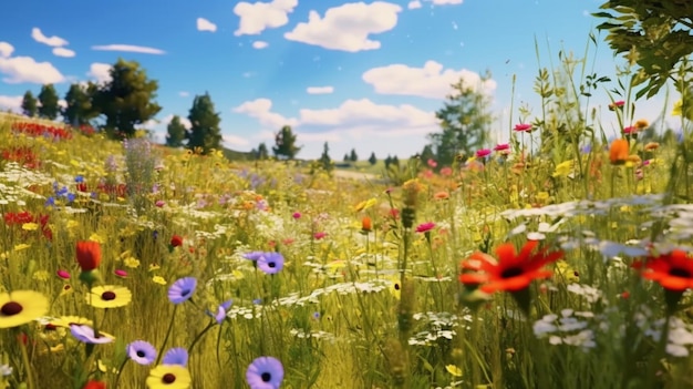 Foto farbige wildblumenwiese im frühling generative ki