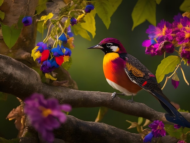 Foto farbiger arakabird im wald ai erzeugt