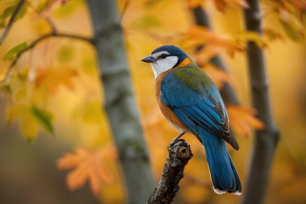 Farbiger blauer Tittvogel auf einem Herbstzweig