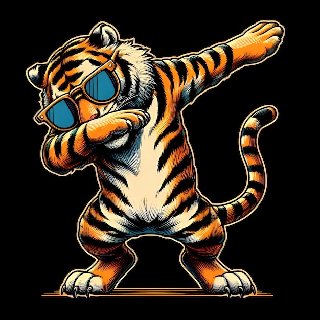 Foto farbiger dabbing-tiger mit sonnenbrille cool dabbing tiger farbenfroher cool dobbing tiger tiger-gesicht