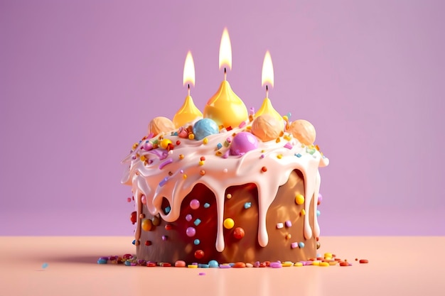 Farbiger Geburtstagskuchen auf pastellfarbenem Hintergrund Süß und köstlich Glücklicher Geburtstagskuchen Kopierraum Feierkonzept KI Generativ