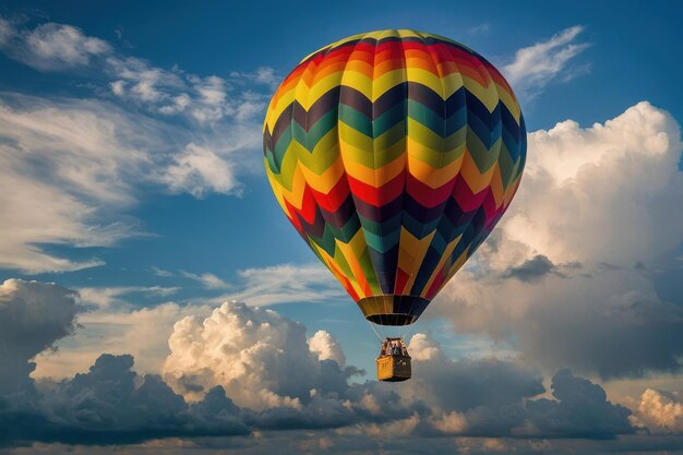 Farbiger Heißluftballon, der über Wolken schwebt