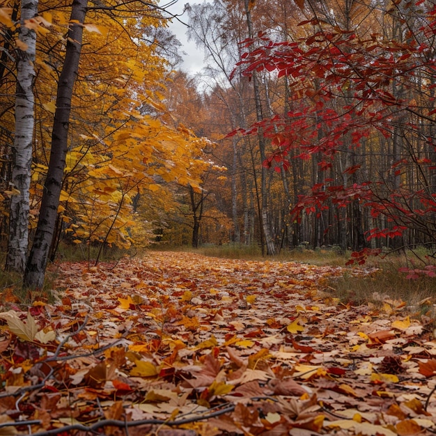 Farbiger Herbstblattpfad im Wald des Gauja-Nationalparks