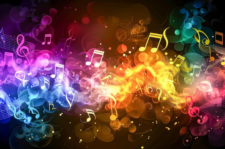 Foto farbiger hintergrund mit musiknoten