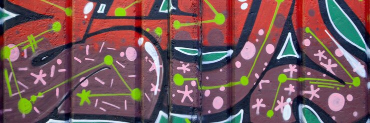 Foto farbiger hintergrund von graffiti-malerkunstwerken mit hellen aerosol-umrissen an der wand der alten schule