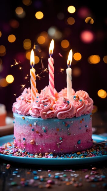 Foto farbiger kuchen mit spritzen und kerzen