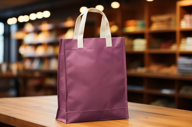 Farbiger Papier-Shopping-Taschen-Mockup auf einem Holztisch Selektive Fokussierung