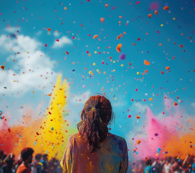 Foto farbiger regenbogen indische menschen feiern das holi-festival