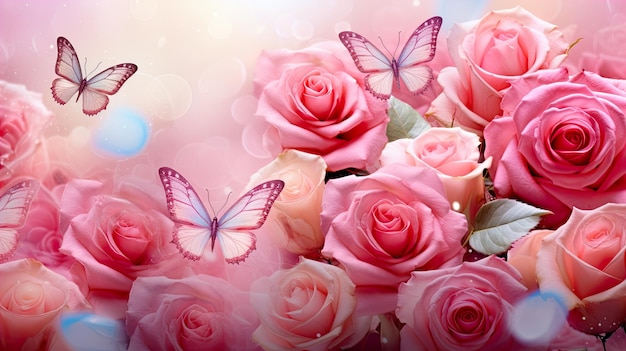Farbiger Rose-Hintergrund Nahaufnahme von farbenfrohen Rosenblumen Hintergrund Erzeugen Sie KI