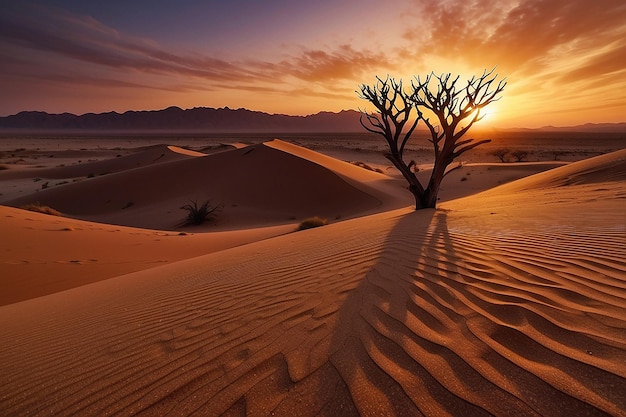 Farbiger Sonnenuntergang über der Namib-Wüste Namibia Afrika malerische Sanddünen im Hintergrundlicht im Namib-Nakluft