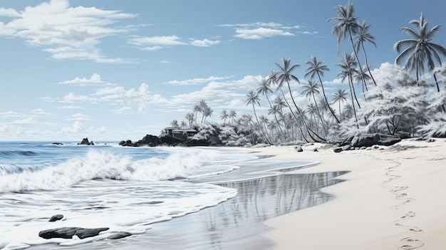 Farbiger Strand mit Kokosnussbaum und blauem Himmel in St. John Virgin Island