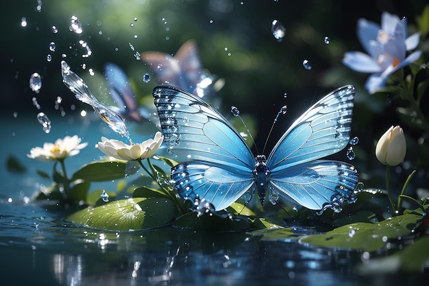 farbiger tropischer Schmetterling auf dem Hintergrund von Wasser