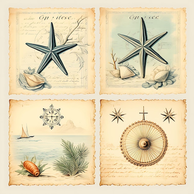 Foto farbiger vintage seaside liebesbrief alter postkarten papier muschel fra kunst dekor illustration flach2d