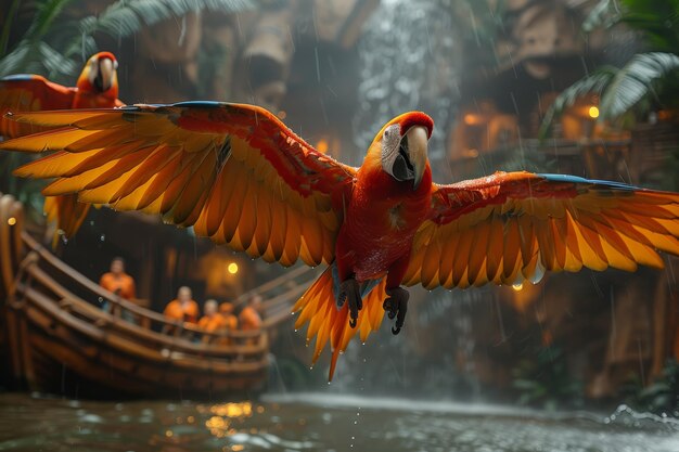 Foto farbiger vogel, der über dem wasser fliegt