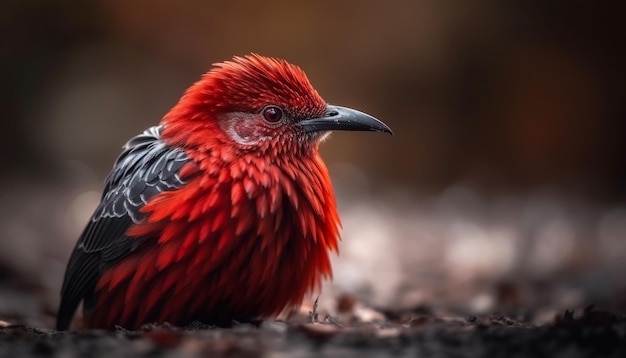 Foto farbiger vogel sitzt auf einem zweig und starrt auf eine kamera in der natur, die von ki generiert wurde