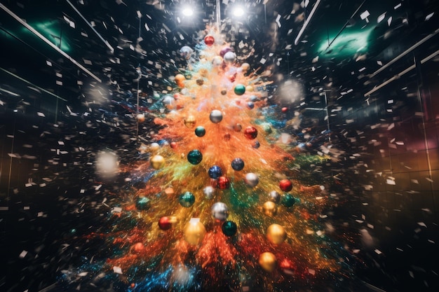 Foto farbiger weihnachtsbaum in einem dunklen raum