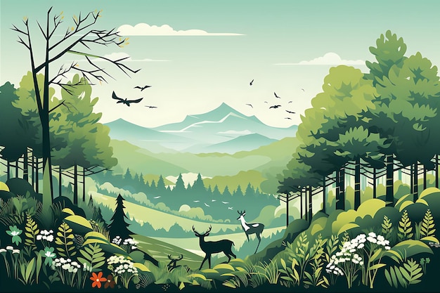 Farbiger Weltwildtiertag Wald Biodiversität Grüne Schattierungen Dichte Fo kreative Banner-Idee-Design