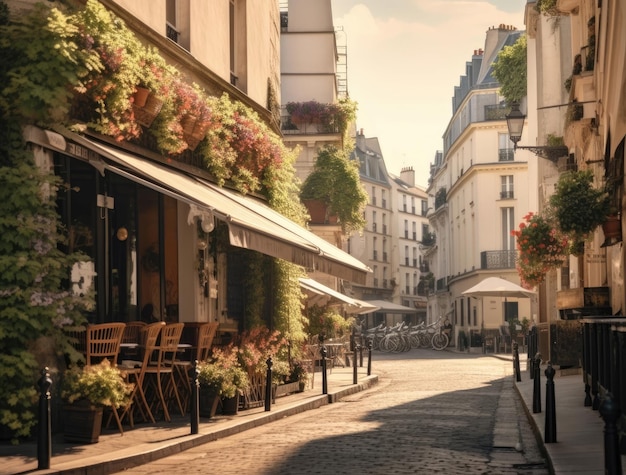 Farbiges Bild der Straßen von Paris im Sommer