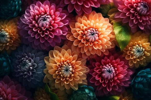 Foto farbiges dahlia-blumenarrangement generative ki