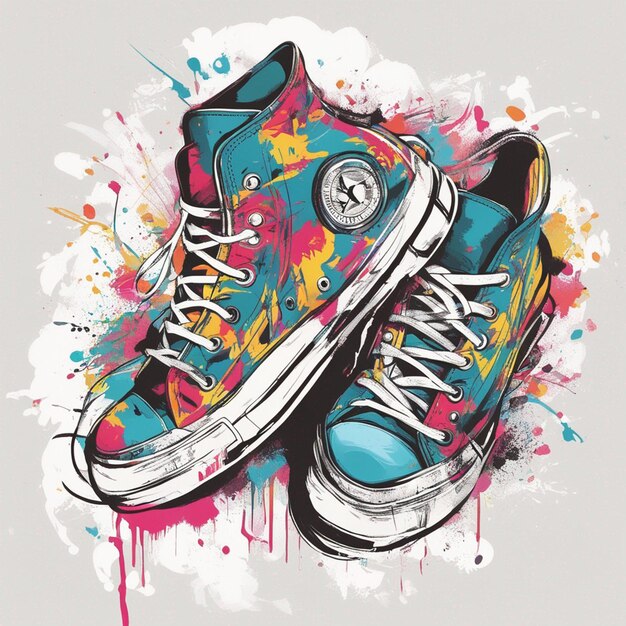 Farbiges Design von Sneakers und T-Shirts