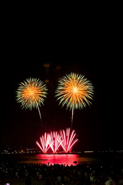 Farbiges Feuerwerk Feiern Neujahr Feiern Feuerwerk und der schwarze Himmel Hintergrund