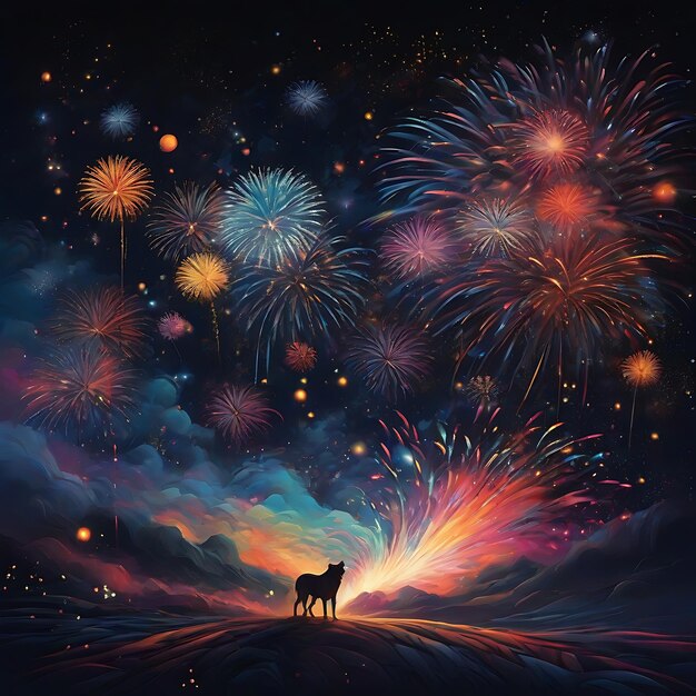 Farbiges Feuerwerk gegen eine sternenreiche Nacht Sparkler Feuerwerk in der Nacht Leuchtend farbenfrohes Feuerwerk