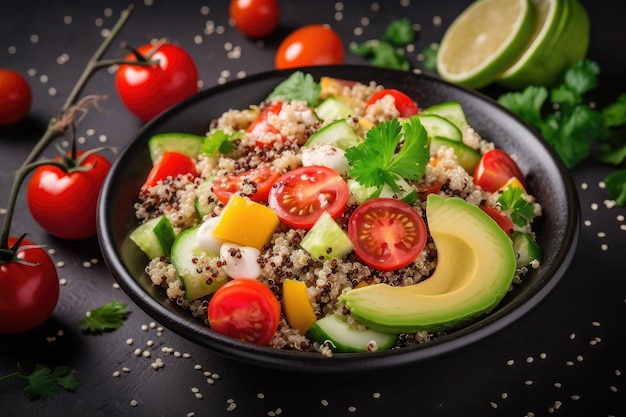 Farbiges Fitnessgericht mit Hühnersalat und Quinoa HealthyFood generative IA