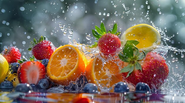 Foto farbiges frucht-splash im wasser bild für kreative projekte