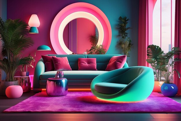 Farbiges Innenraum-Lebenszimmer-Design Samt Neonfarbe Luxus