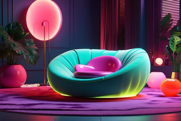 Farbiges Innenraum-Lebenszimmer-Design Samt Neonfarbe Luxus