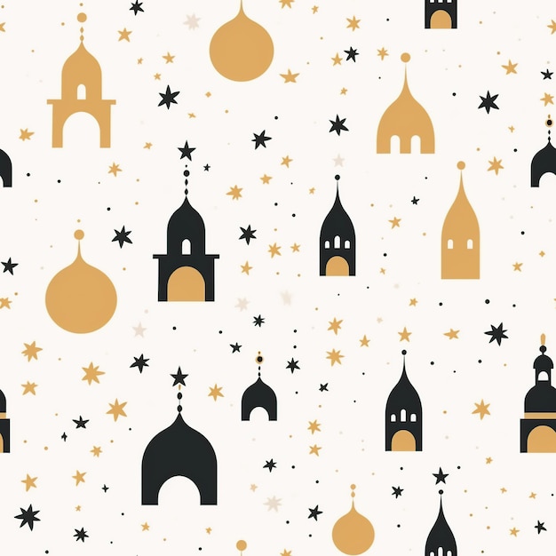Farbiges islamisches nahtloses Muster mit Moschee und Sternen für den Ramadan Kareem