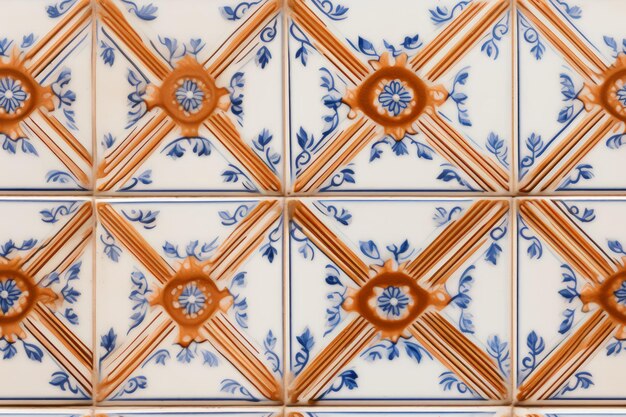 Foto farbiges keramikfliesenmosaik mit weißen geometriemotiven im retrostil-hintergrund