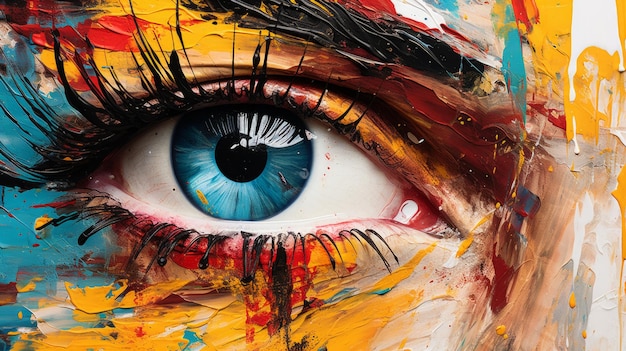 Farbiges Ölgemälde eines menschlichen Auges mit abstrakten Pinselstrichen
