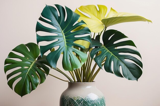 Farbiges Monstera-Blatt in einer Vase